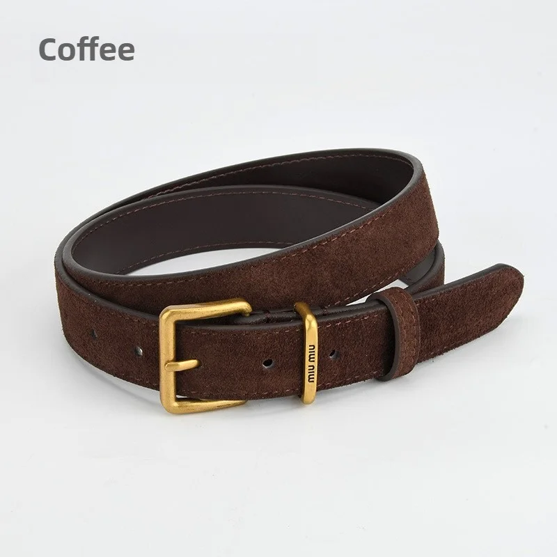 Luxury Double Genuine Leather Belt for Women Cowhide Suede Belts with Trendy Square Alloy Buckle Ideal for Dresses and Jeans