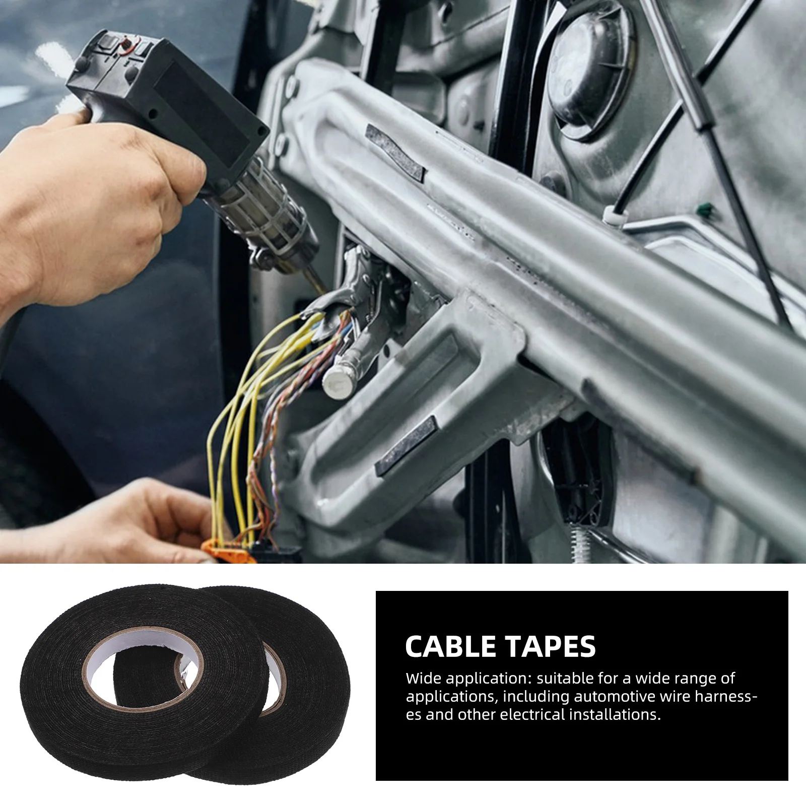 

2pcs 9Mmx15M Automotive Wire Harness Fabric Tape High Temp Insulation Black Protective Cable Wrap For Home Industrial