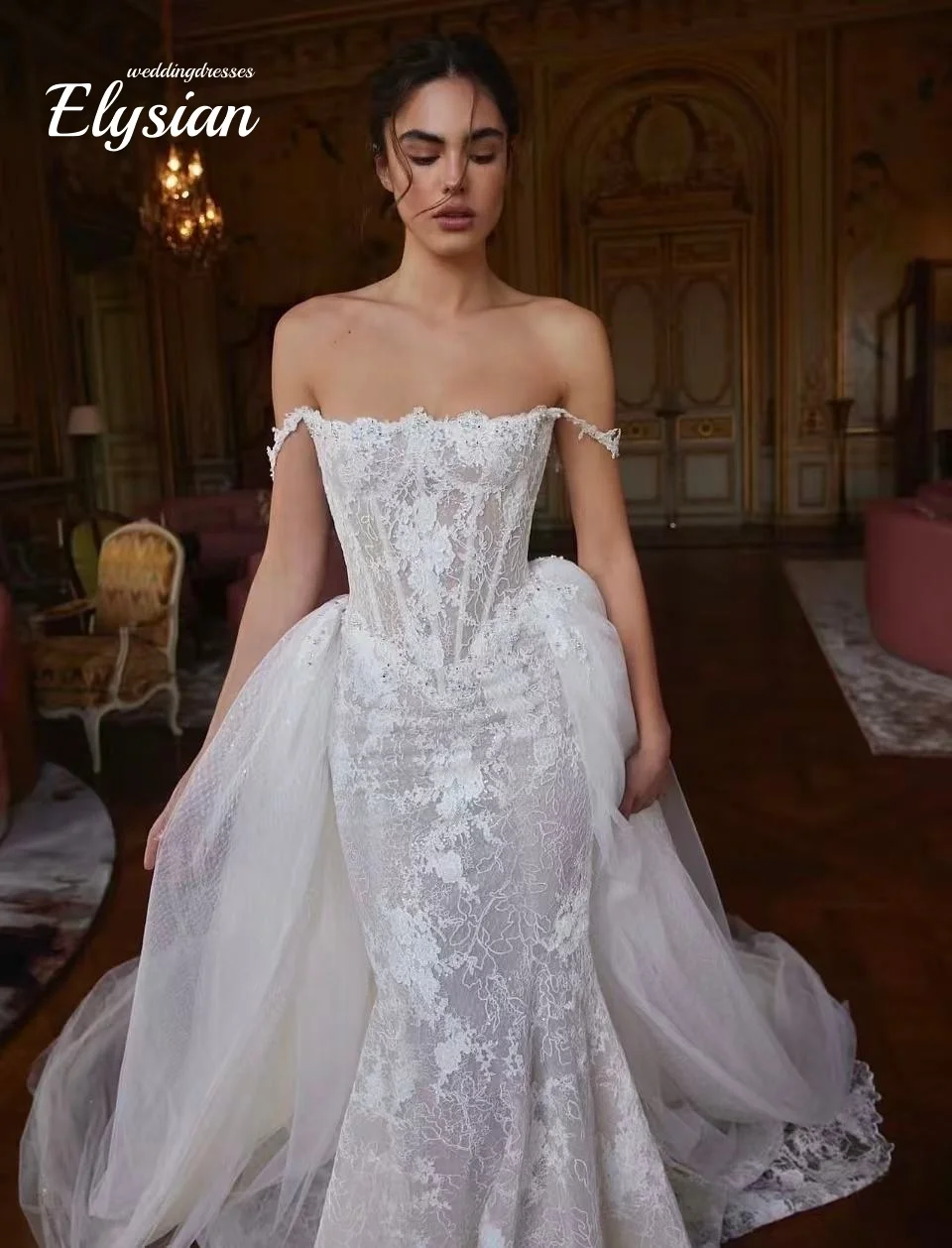 Customized Vestidos 2 En 1 Desmontable Boda Lace Wedding Dress De Novia Corte Sirena Corset Vestido Curvy Alta  Noiva Dresses No