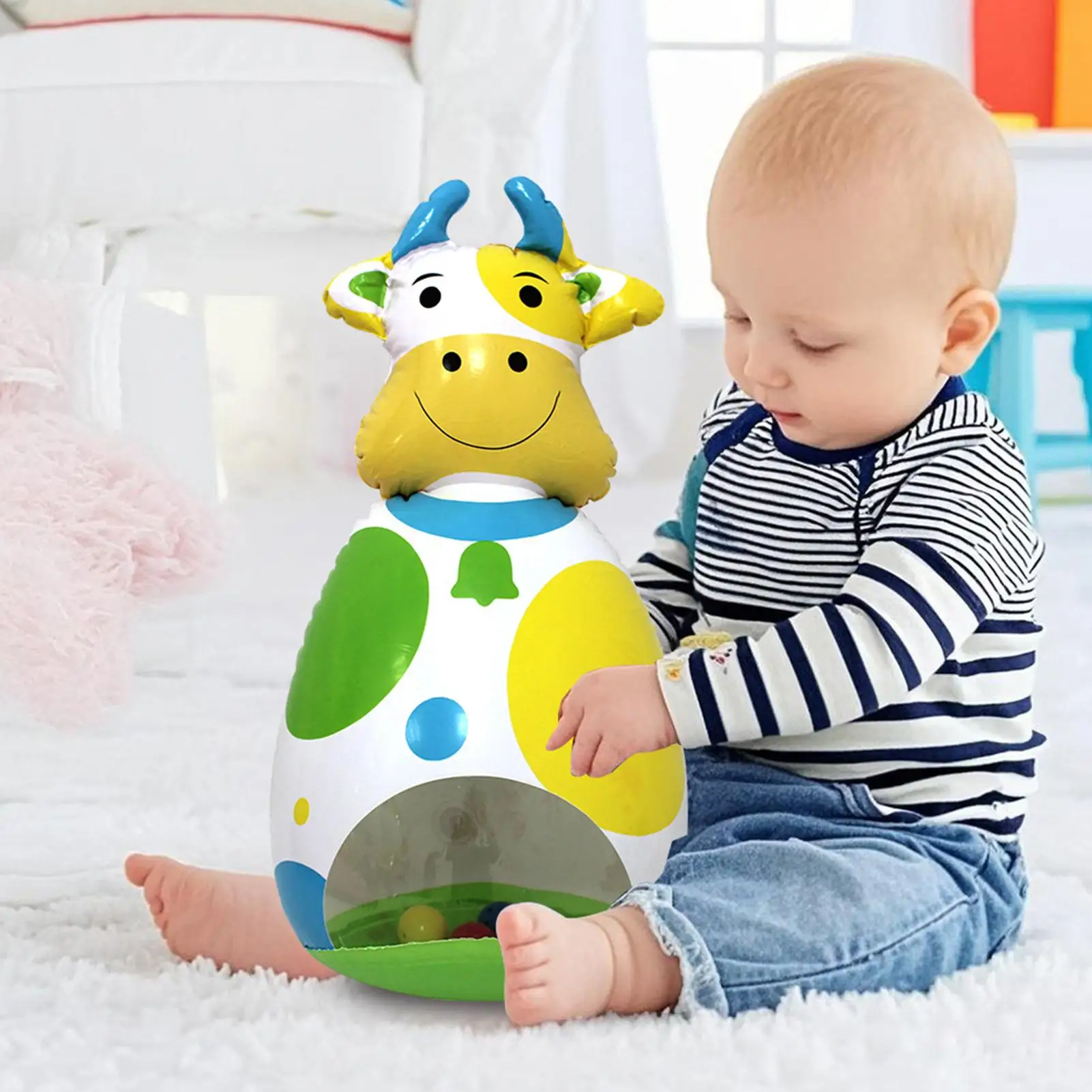 Giocattoli di mucca per bambini Giocattolo rimbalzante di mucca con campana Divertimento animale portatile per la camera da letto Scrivania Viaggio Pavimento Cortile Aula Decorazione della casa