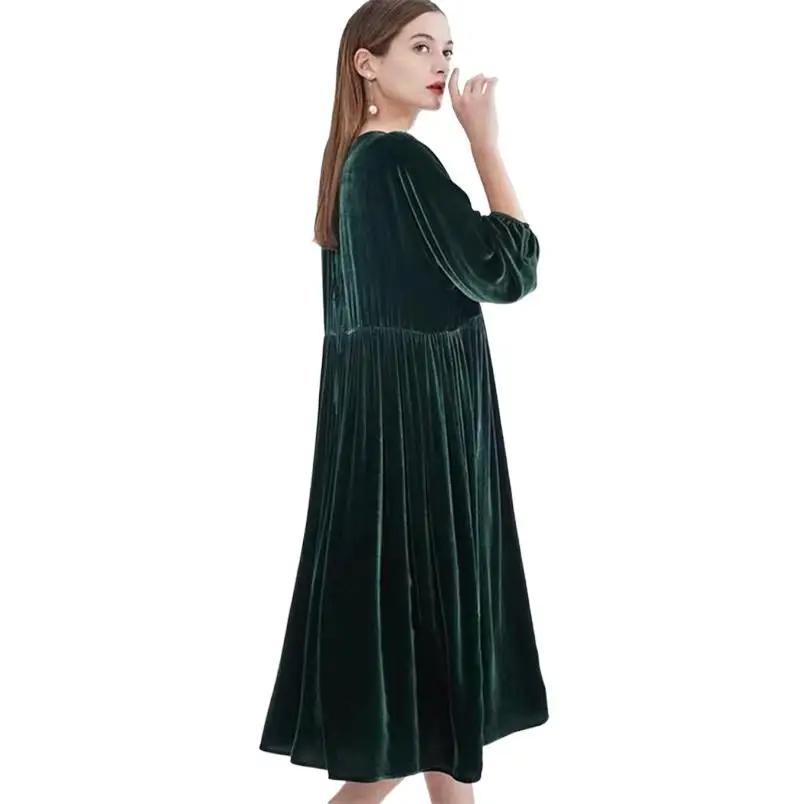 Women Velvet Long Dress Solid A-line Maxi Vestidos Autumn New Elegant Vintage Loose Party Dress Vestidos robe de soirée femme