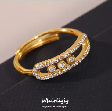 Geometric Niche White Zircon Stainless Steel Necklace Rings for Women Gold Plated Pendant Luxury Jewelry Gift