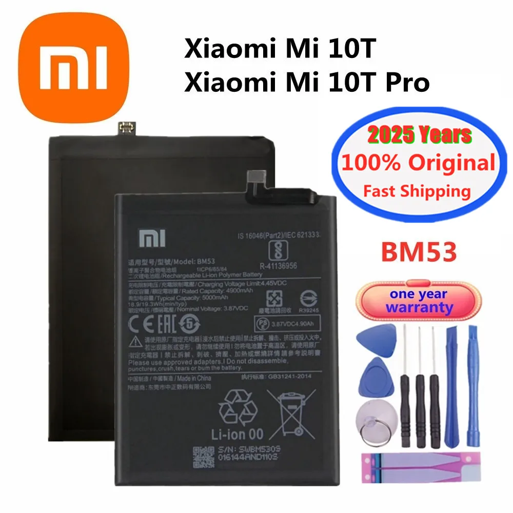 2025 Years 100% Original High Qulity Battery BM53 For Xiaomi Mi 10T / 10T Pro 10TPro Mi10T 5000mAh Phone Replacement Battery