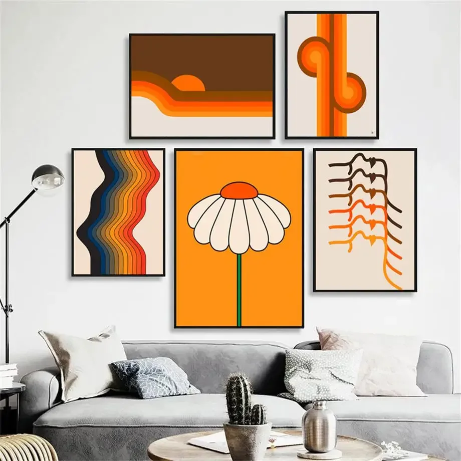 Vintage Posters Retro Posters Rainbow Sunset Flower Large Size Abstract Art Prints Canvas Painting Wall Pictures Home Decor