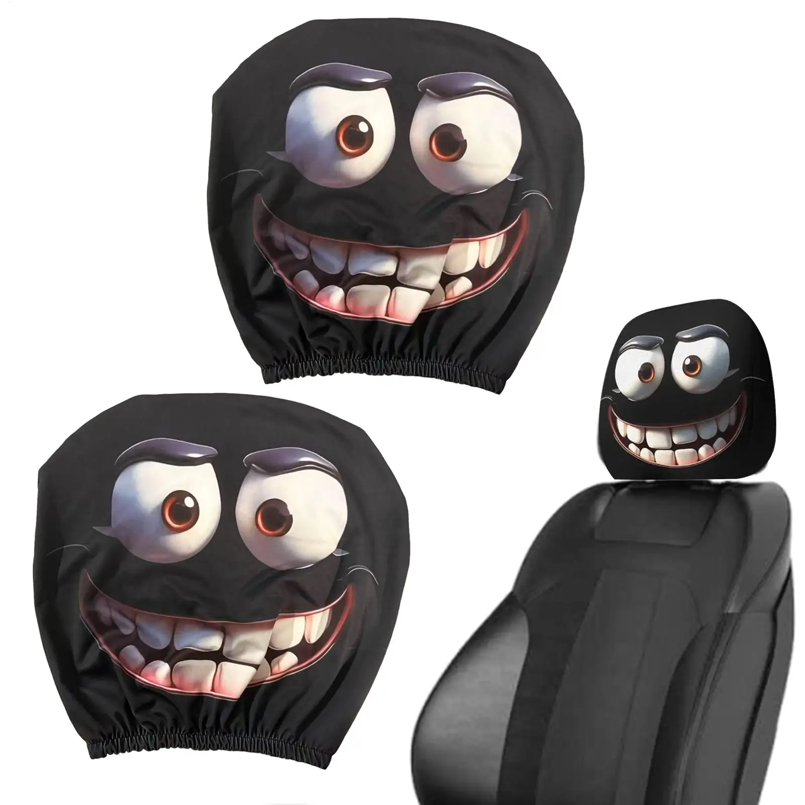 2pcs Car Seat Headrest Cover Halloween Spooky Face Car Headrest Covers Soft Vehicle Accessories Car Interior Decoration Supplies