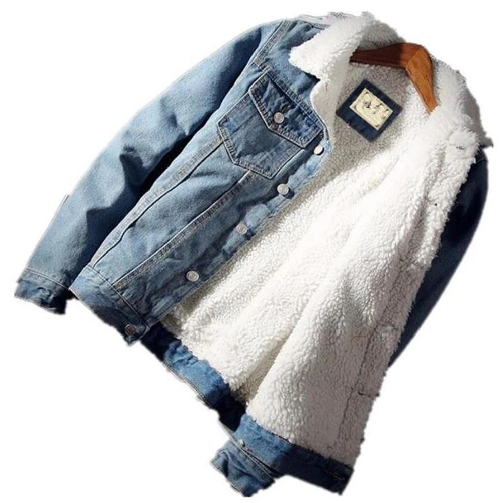 S-6xl New Winter Mens Fleece Thick Denim Jacket Male Cotton Slim Vintage Men Warm Coats Outerwear Hot Sale Velvet Overcoat