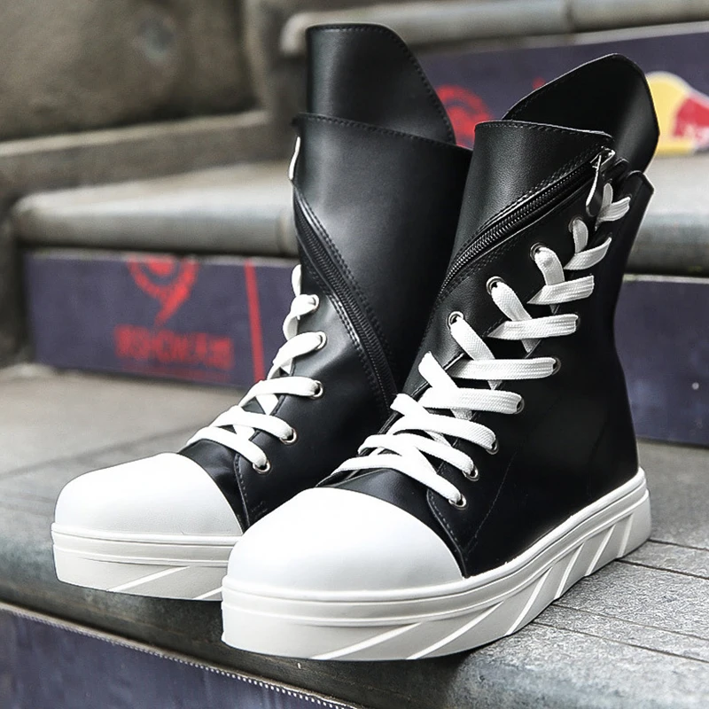 

2025 Spring Men's leather shoes Original Design High top casual Male sneakers Fashion lightweight comfort Couple botas