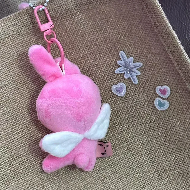 Cute Pink Rabbit Plush Pendant Funny Cartoon Little Doll Toy Bag Charm Keychain Great Gift for Friends