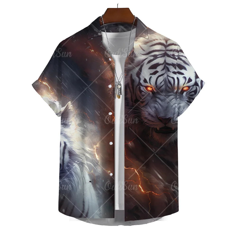 Hawaiian Man Summer Classic Tiger Style Mens Floral Shirt 3d Print High-Quality Men\'S Clothing Designer Short Sleeved Beach Y2k