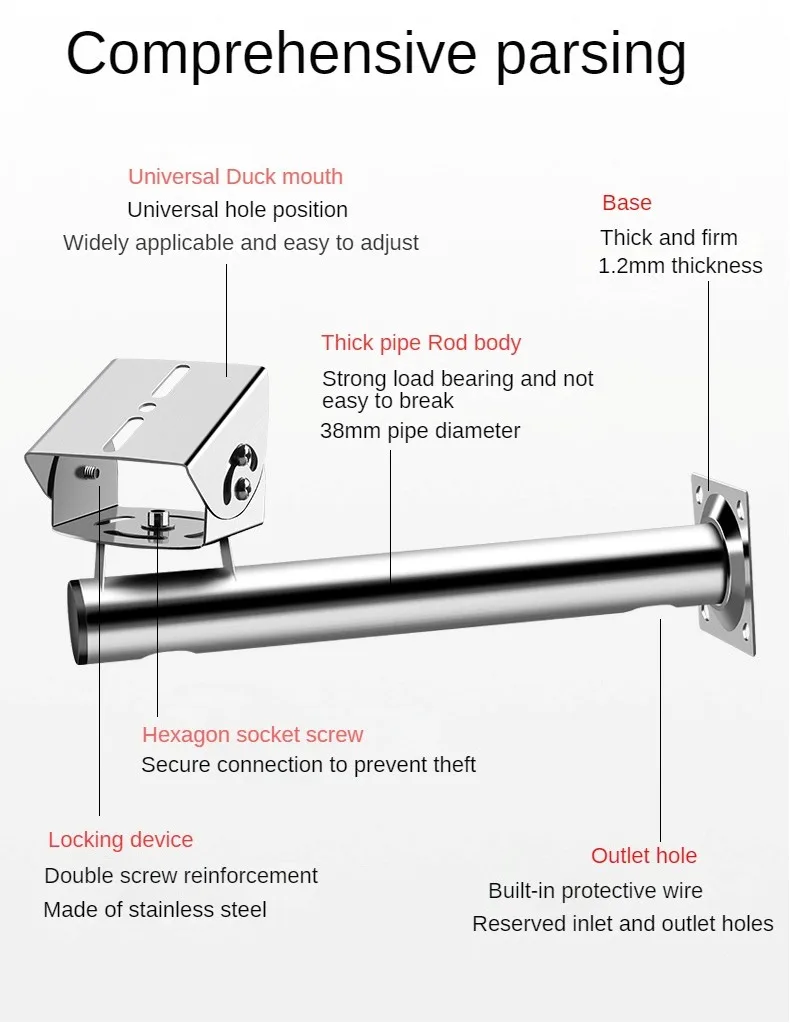 Imagem -03 - Suporte de Parede Universal em Montagem da Câmera Cctv Suporte Vertical do Pólo Cabeça de Duckbill 360 Graus Ajustável Aço Inoxidável