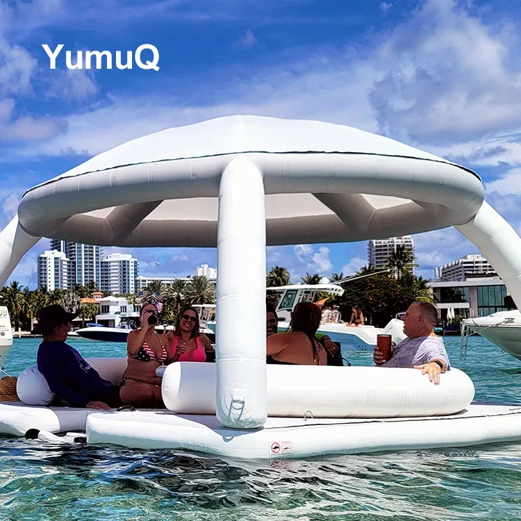 Inflatable Floating Cabanas With Dock + Table + Sun Shade Comfortably Seats For 8-10 Person Party