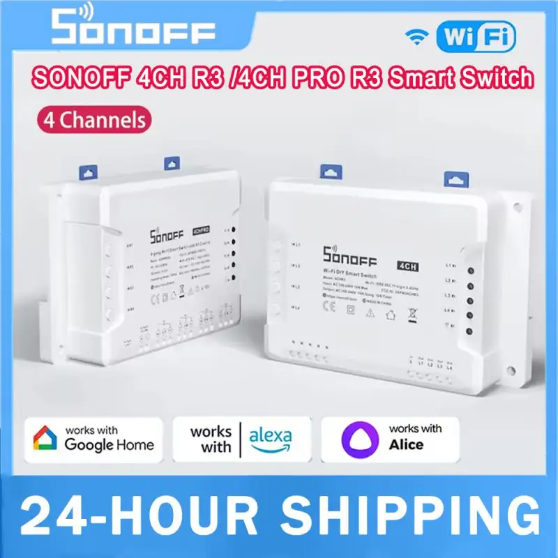 OriginalSonoff 4CH R3 PRO R3 Smart DIY WiFI Switch 4 Channel Din Rail Mounting Support EWelink App Work With Alexa Google Home