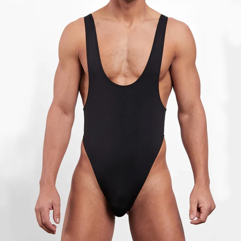 

One-Piece Swimsuit Sexy Black Men Swimwear Pool Party Body Show Swimming Trunks Male Plus Size Bath Suit Surf New Homolover