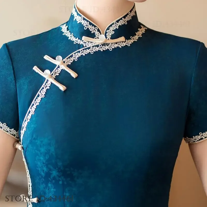 

Традиционное женское длинное платье Cheongsam в стиле ретро, классическое элегантное платье Ципао с воротником-стойкой, новое платье в китайском стиле, вечернее платье, Vestidos
