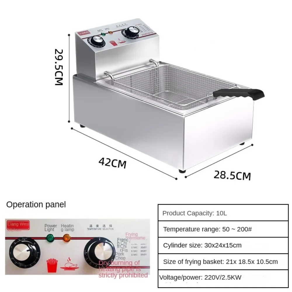 Fritadeira elétrica tanque único para uso comercial, para fritar frango e batatas fritas, colher de aço inoxidável e temperatura constante