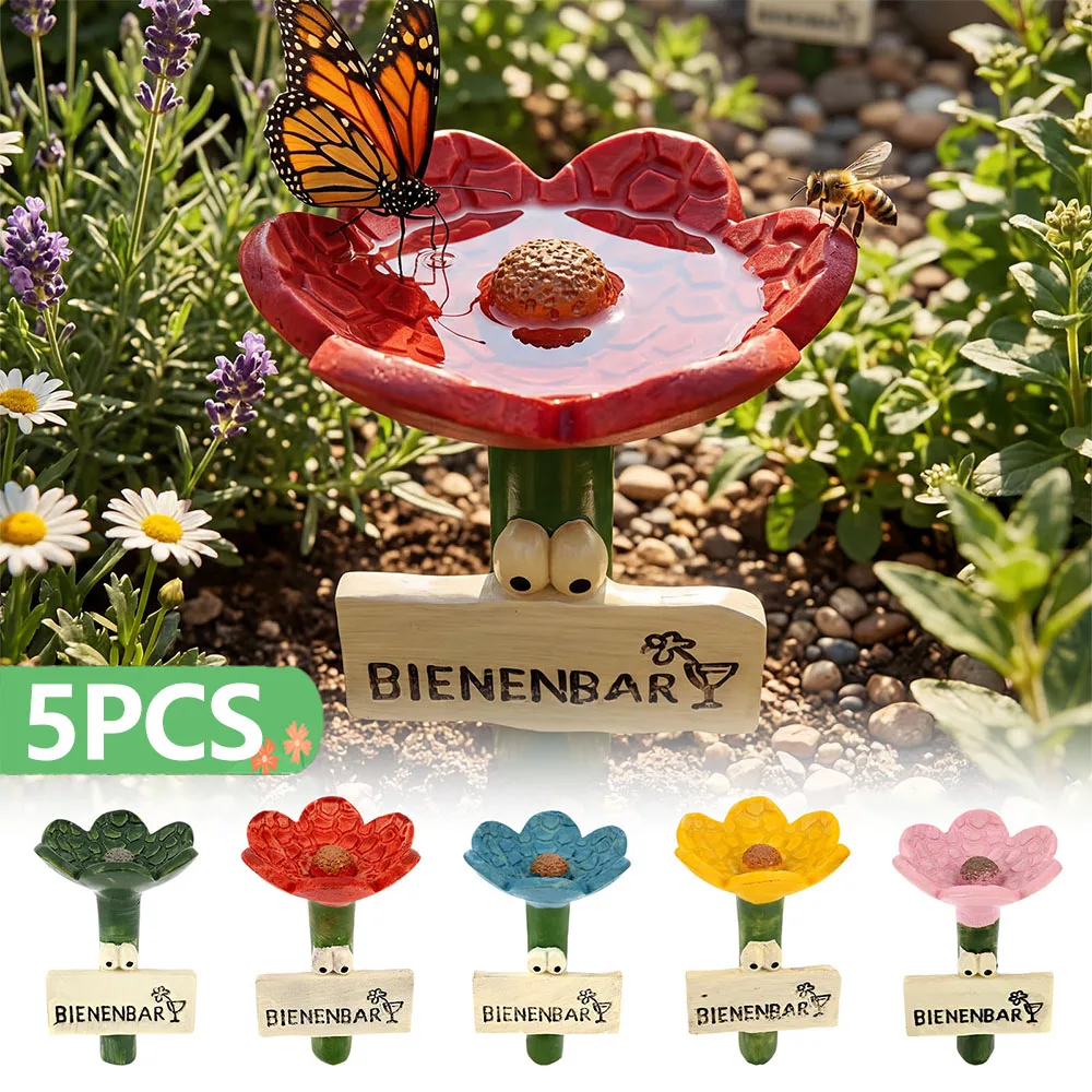 5Pcs Bee Drinker Flower Shaped Resin Bee Water Feeder Cup Multi Color Garden Fascinating Drinker Set for Outdoor Yard Decoration