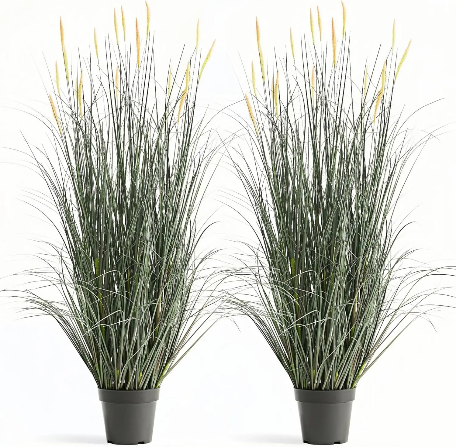 

Faux 4ft 2-Pack Horsetail Reed Grass with Pink Spikes, 48in Tall Indoor Outdoor Fake Grass in Pot