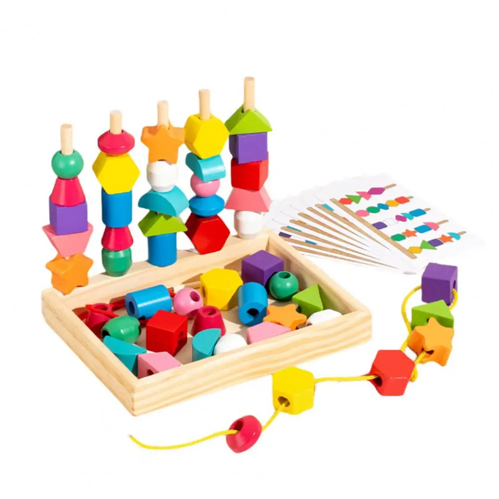 Montessori Learning Kit for Toddlers Wooden Tie Beads Toy Set Educational Montessori Wooden Toy Sets for 2-4 Year Olds Building