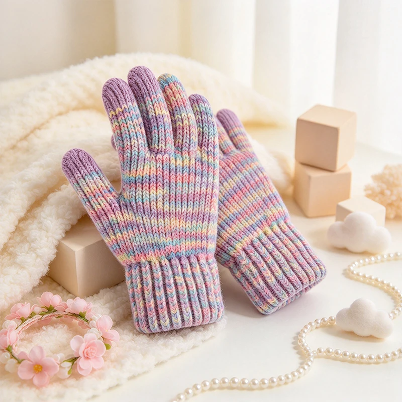 Kids Winter Knit Touchscreen Gloves Thermal Gloves Thick Warm Stretchy Children Gloves for Boys Girls Outdoor Daily Wear