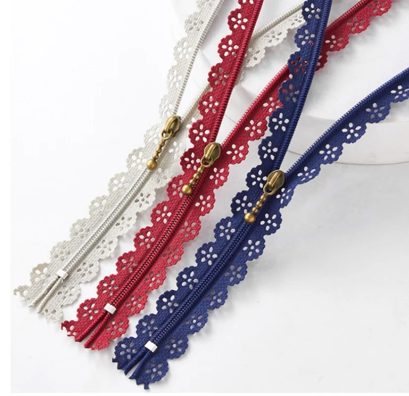 (10pcs) 3# Nylon closed tail lace hollowed-out lace zipper pocket bag closed mouth color short zipper 25cm