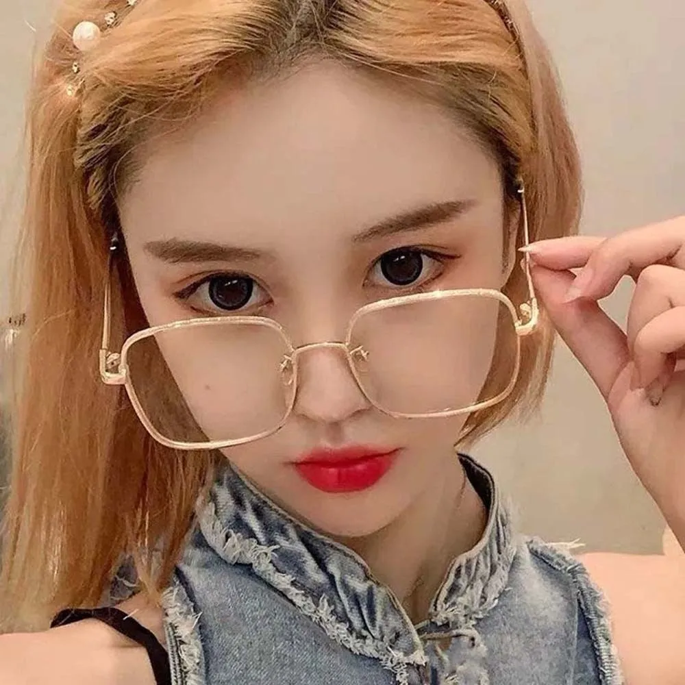 

White Waterproof Golden-frame Myopia Glasses PC Lightweight Glitter Big Frame Glasses Plastic HD Women Reading Eyewear Students