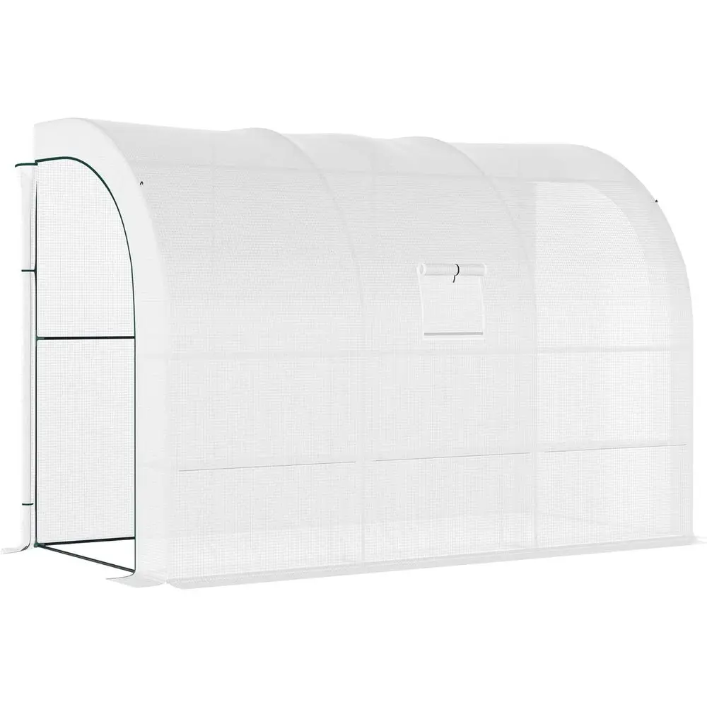 

10ft x 5ft x 7ft Walk-in Greenhouse, Plant Nursery with 2 Roll-up Doors, PE Cover, 3 Wire Shelves, White