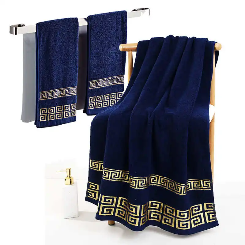 

Cotton Bath Towel For Adults Bathroom Geometric Design Blue White Skin Friendly Terry Face Towels Travel Sport Gym Washcloths