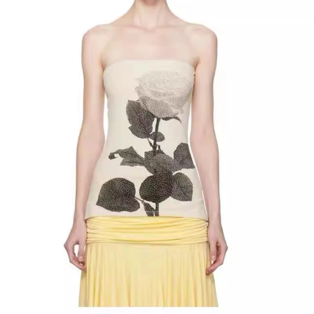 New Slim-fit Look with Sexy Stretch Top Rose Bottom Knitted Top Woman