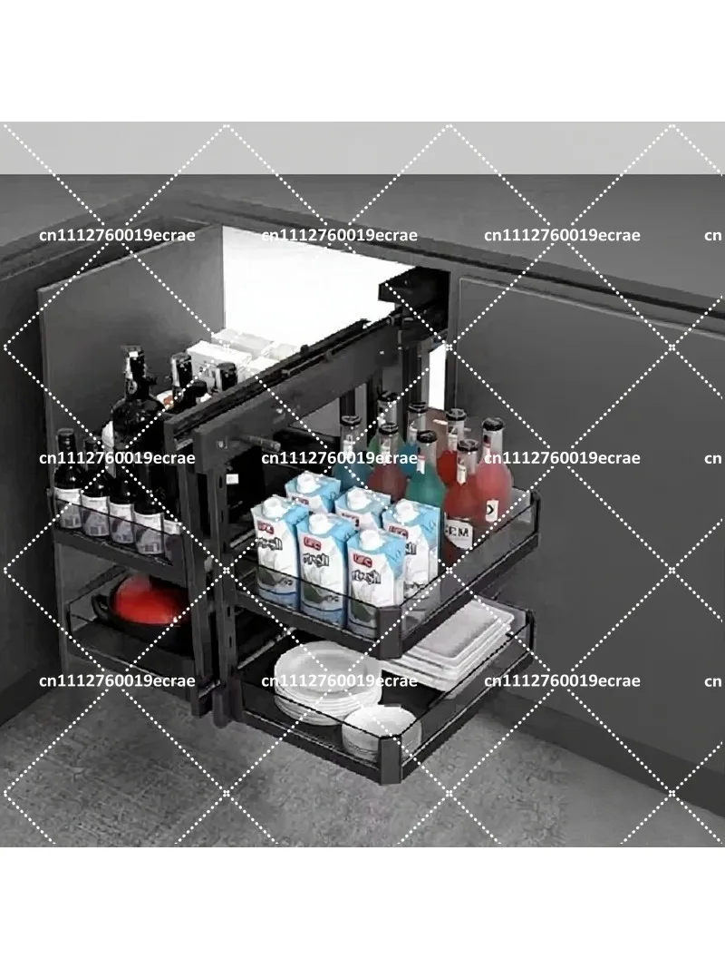 Corner Pull Out Cabinet Organizer, Large Capacity Kitchen Seasoning Dish Basket Drawer Storage