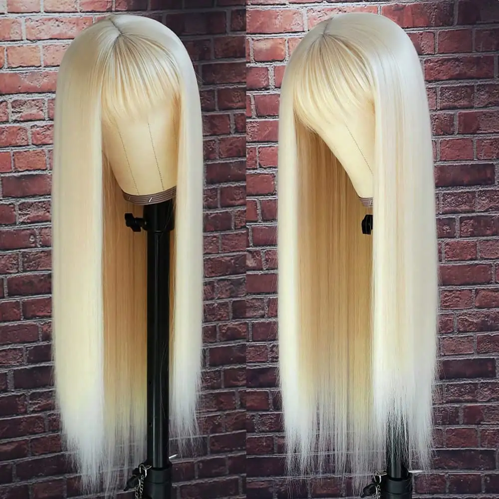 32 Inch 613 Blonde Human Hair Wig Full Machine Straight 250 density Brazilian Human Hair Wigs With Bangs For Women