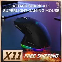 Attack Shark X11 Conectividad de modo triple, ratón Bluetooth PAW3311, base de carga magnética táctil, ratón para juegos ultraligero