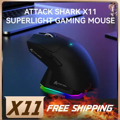 Attack Shark X11 Conectividad de modo triple, ratón Bluetooth PAW3311, base de carga magnética táctil, ratón para juegos ultraligero