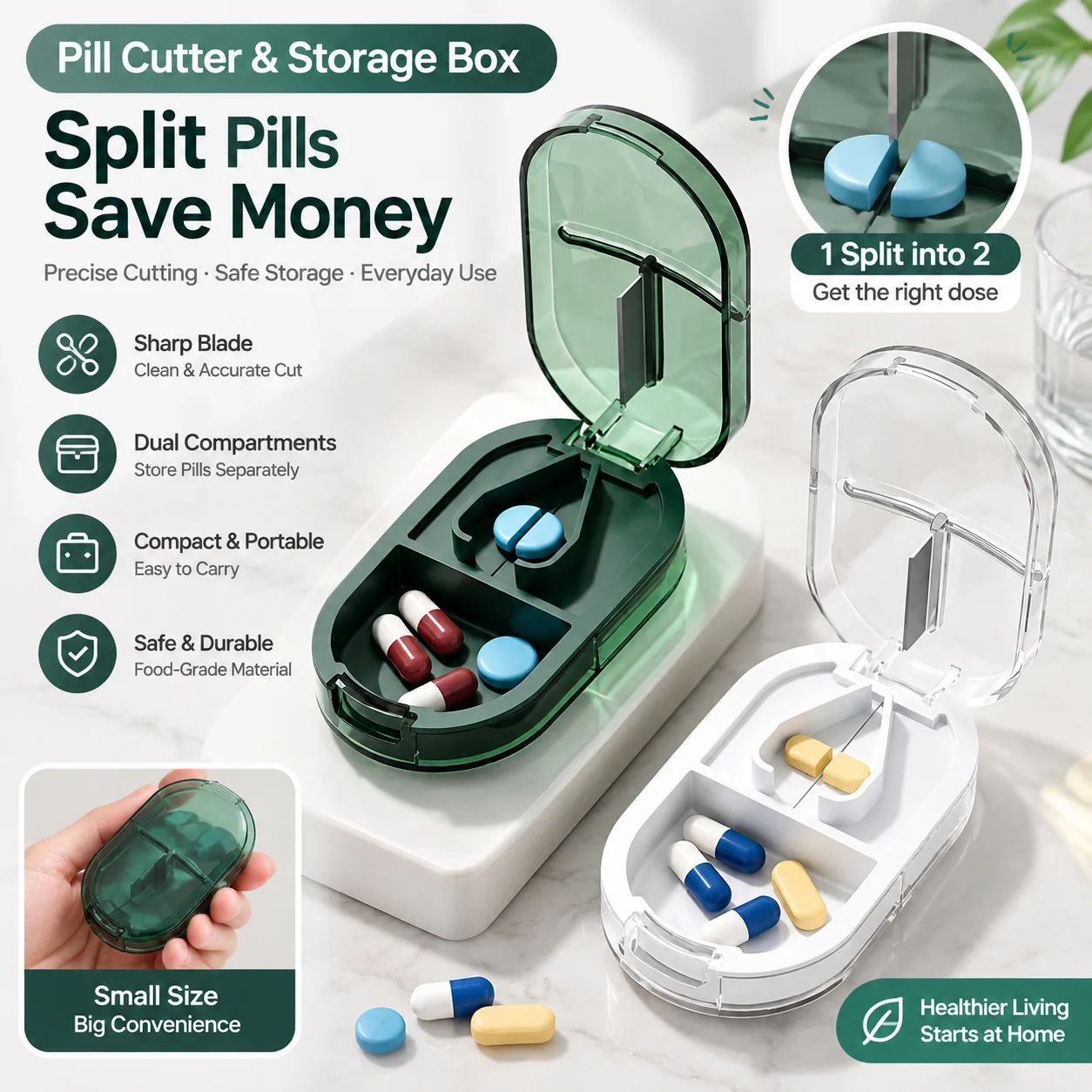 Mini Pill Cutter With Storage Box Half Tablet Splitter Portable Pill Organizer For Daily Use Home Travel Gift