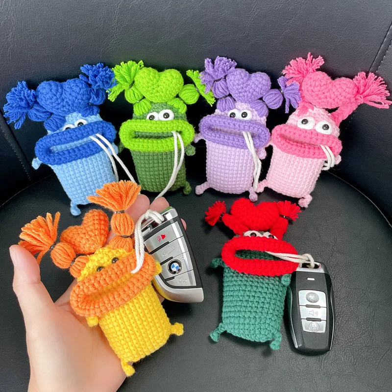 1pcs Funny Sausage Mouth Doll Crochet Keychains Handmaking Knitting Car Keys Holder Creative Storage Bag Keyrings Pendant Gift