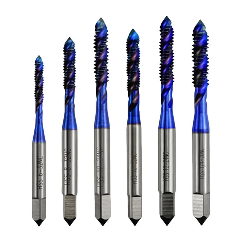 6Pcs Screw Tap Drill Bits Set Spirals Taps Metal Combination Drill Bit 6-32NC 8-32NC 10-24NC 10-32NC 12-24NC