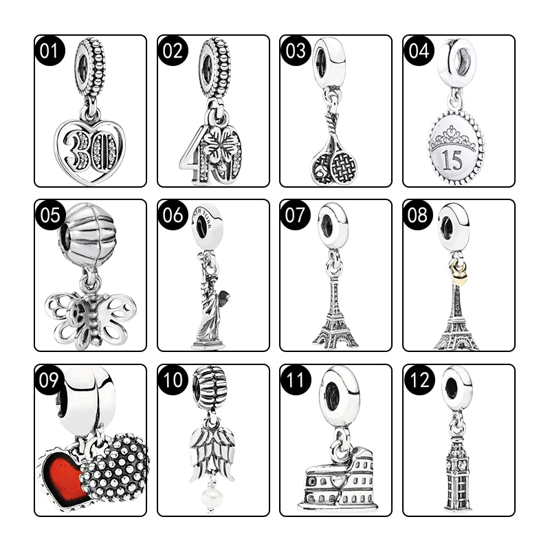 925 Silver Pendants Charms For Women Bracelets DIY Tennis Best Friends Status Of Liberty Eiffel Tower Mother And Daughter Angel