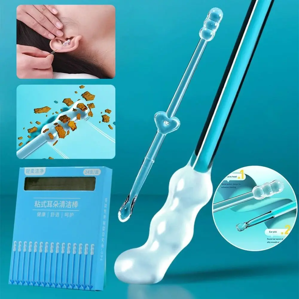 24PCS/Box New Silicone Disposable Ear Swabs Soft Ear Cleaner Sticky Ear Swabs Ear Wax Removal Tool Children Adult