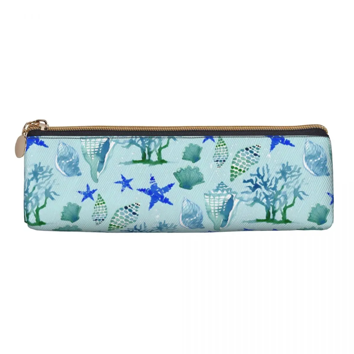 Lovely Pencil Case Beach Sea Shells Pen Box Modern Art School Pencil Cases Kids PU Leather Design Stationery Organizer