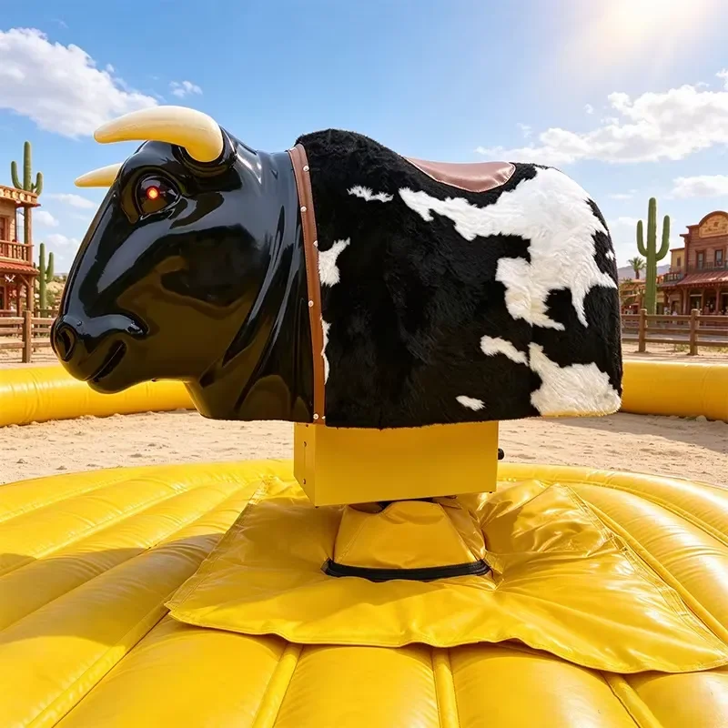 Easy-to-set portable inflatable mechanical bull ride gaming equipment with 5x5m safety pad and hair dryer,