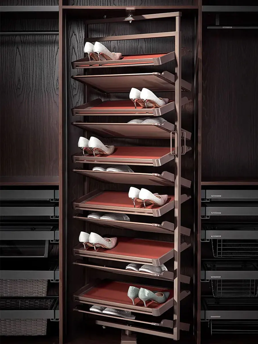 360 Degree Rotating Aluminum Cabinet Shoe Rack, Rotating Retractable Multi-layer Shoe Rack in Cabinet