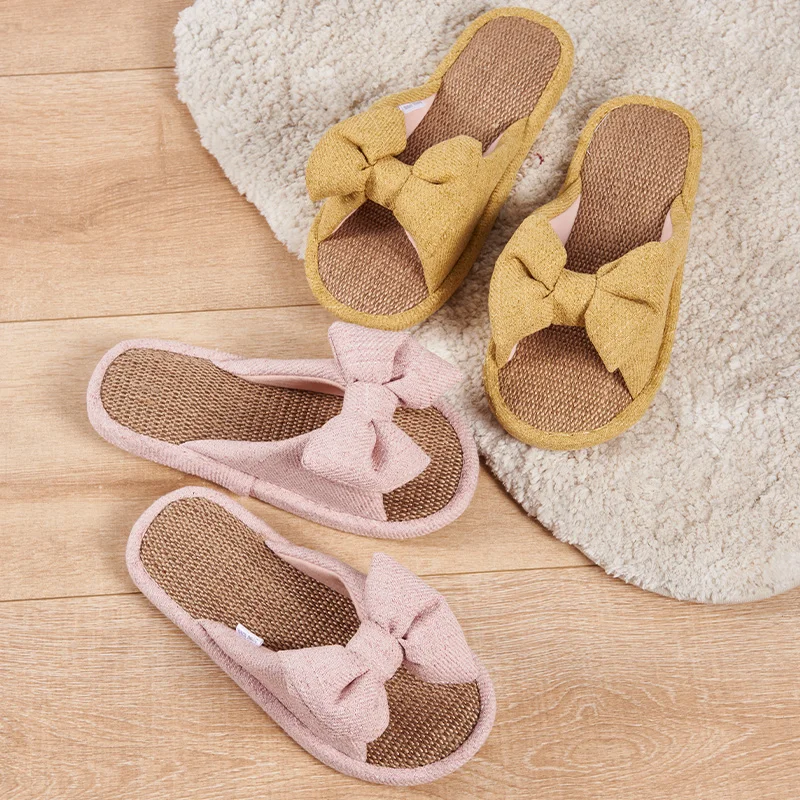 Women's Slippers for Spring, Autumn, and Summer, Indoor Home Non-Slip Wooden Floor Silent Slippers for All Seasons with Bowknot image 2