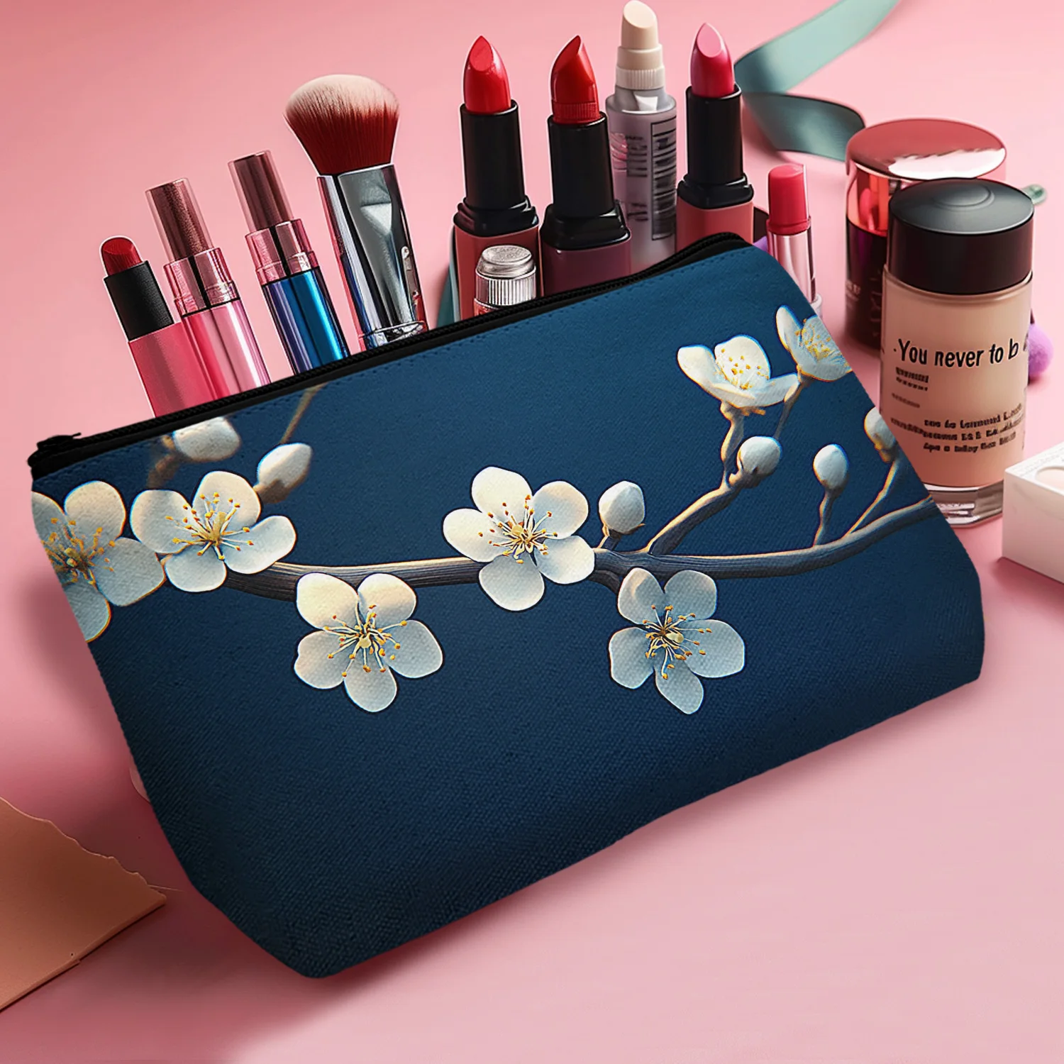 1 Pc Flower Print Art Makeup Bag For Women Travel Cosmetic Outdoor Garden Park Versatile Portable Birthday Decor 8.66x5.51Inch