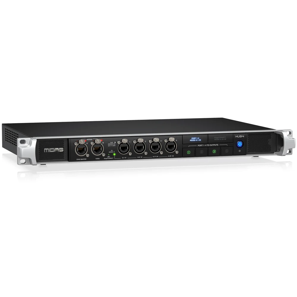 Midas HUB4 Personal Monitoring Hub with 4 PoE Port, AES50 Connectivity, Analog Outputs and StageCONNECT Output for Digital Mixer