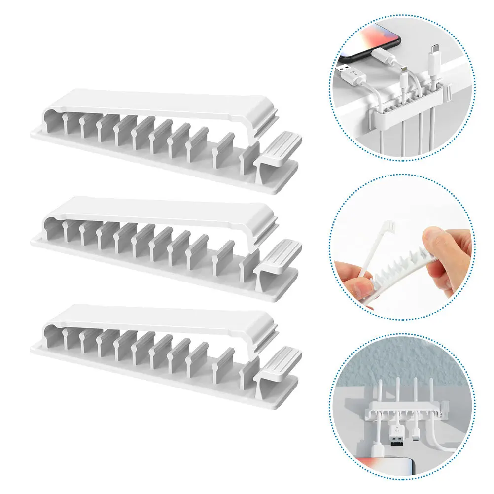 

3Pcs Cord Clips Organizer 10-Slot Desktop Cable Holder for Wire Management Self Adhesive Cable Clips Mount Wire Organizer