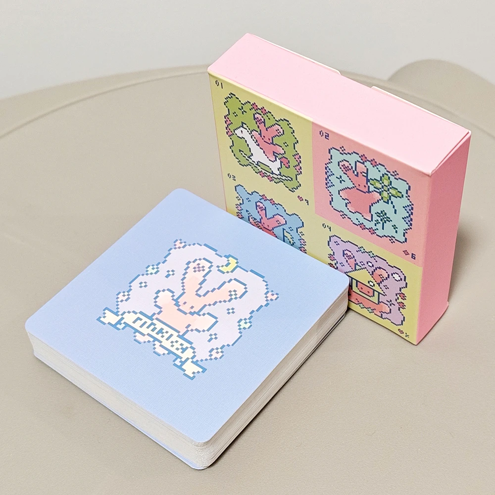 

Kawaii Pixel Art Pinkish Lenormand Deck - 42 Cute Rabbit Oracle Cards for Divination, Square Mini Deck Embossed Cardstock 7x7cm