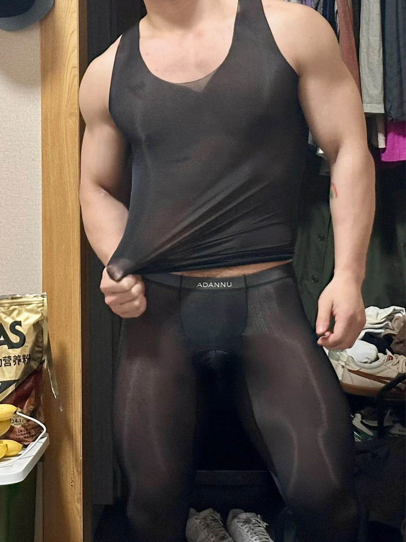 Sexy Transparent Men's Shapewear Vest-High Elastic Off-Shoulder Summer Breathable Comfort Base Layer for Gym And Workout