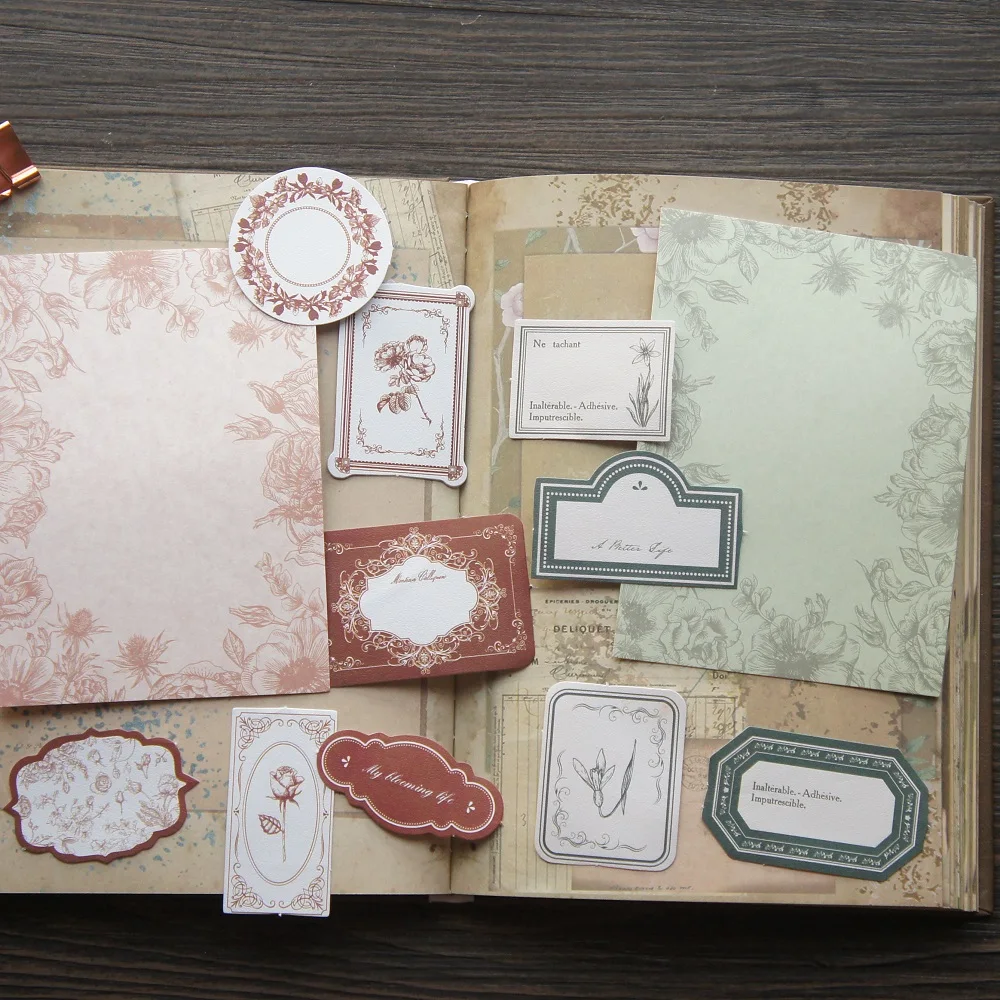 

44pcs Elegant Frame Flower Plant Print Message Frame Design Paper Stickers Scrapbooking DIY Gift Packing Decoration Tag