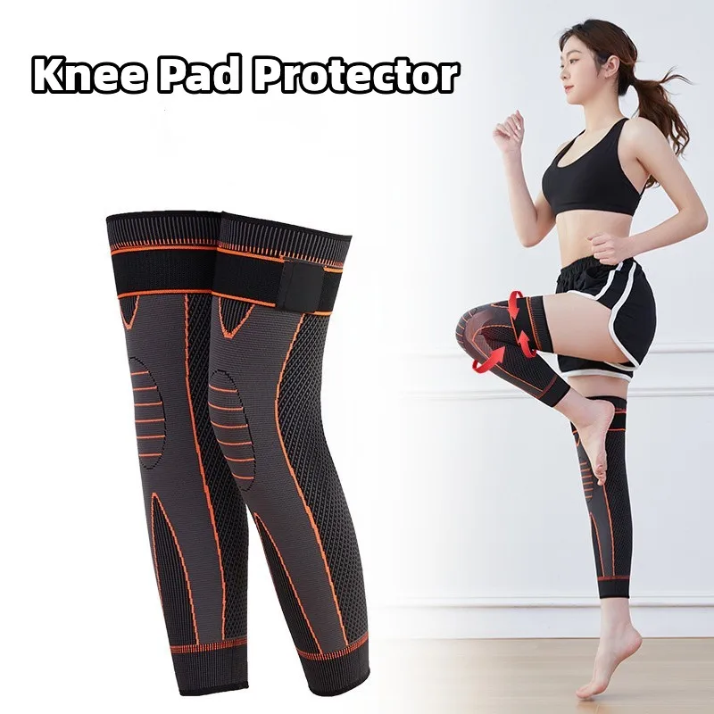 1Pcs Compression Knee Support Pads Lengthen Stripe Sport Sleeve Protector Elastic Long Kneepad Brace for Running Cycling