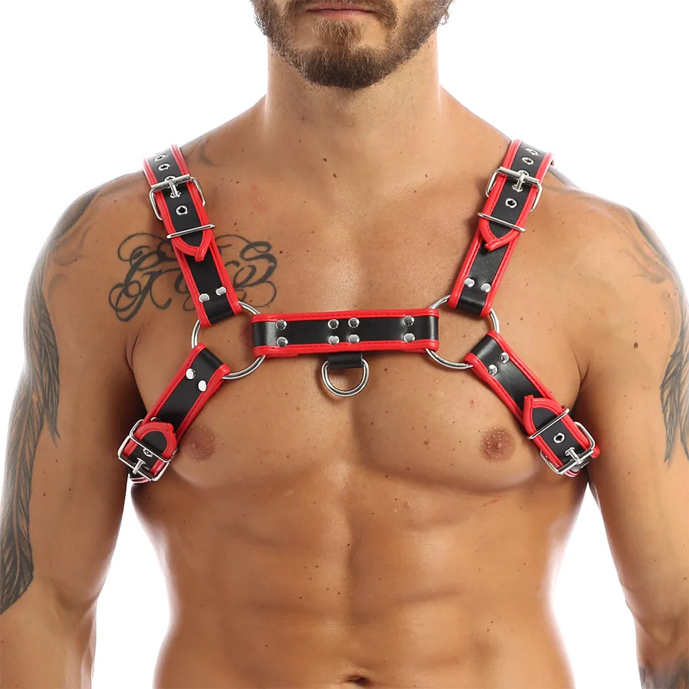 Gay Rave Harness Fetish Clothing Rave Sexual Leather Chest Men Harness Belts Adjustable BDSM Body Bondage Cage Harness Straps