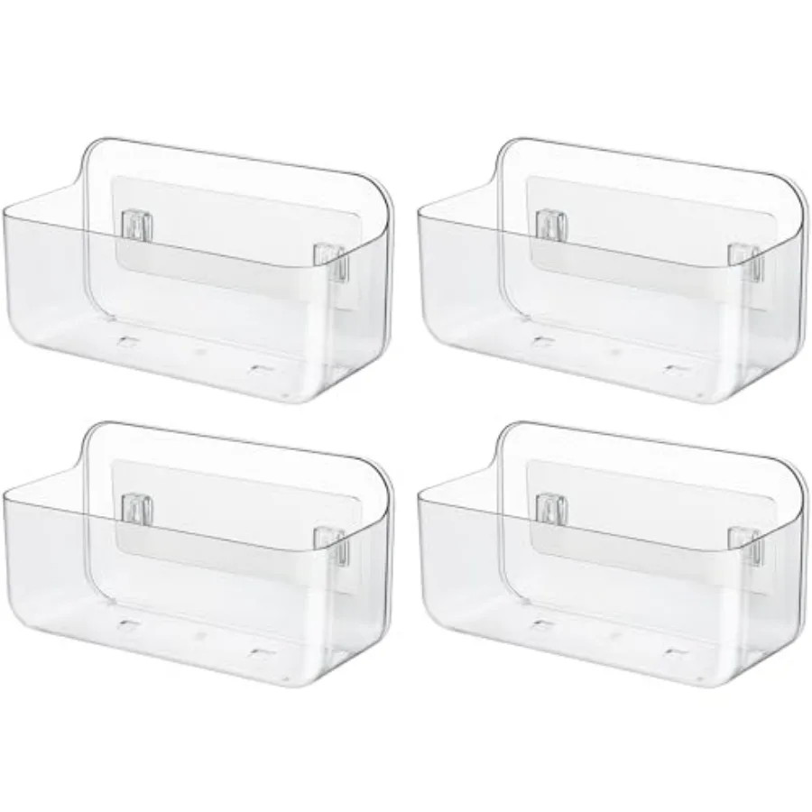 

4 Pcs Plastic Wall Mounted Storage Adhesive Clear Organizer Cabinet Door Organizer Storage Box with Self Adhesive Tape Without